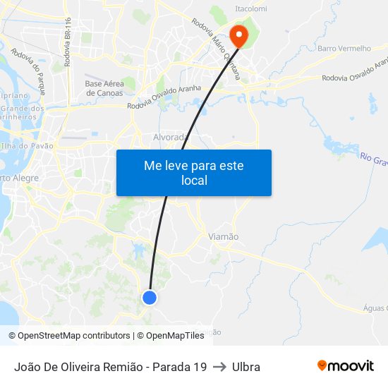 João De Oliveira Remião - Parada 19 to Ulbra map