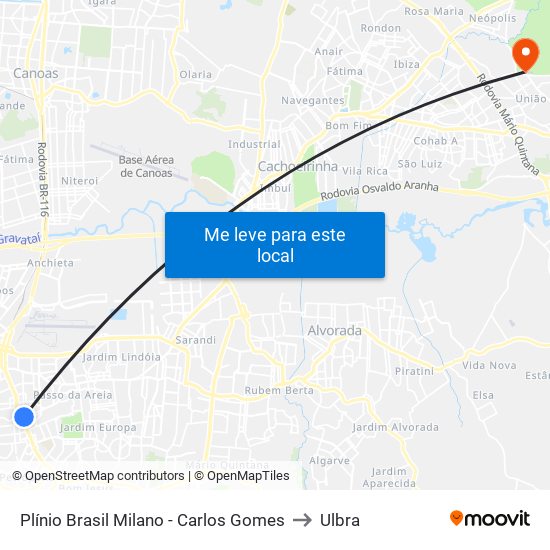 Plínio Brasil Milano - Carlos Gomes to Ulbra map
