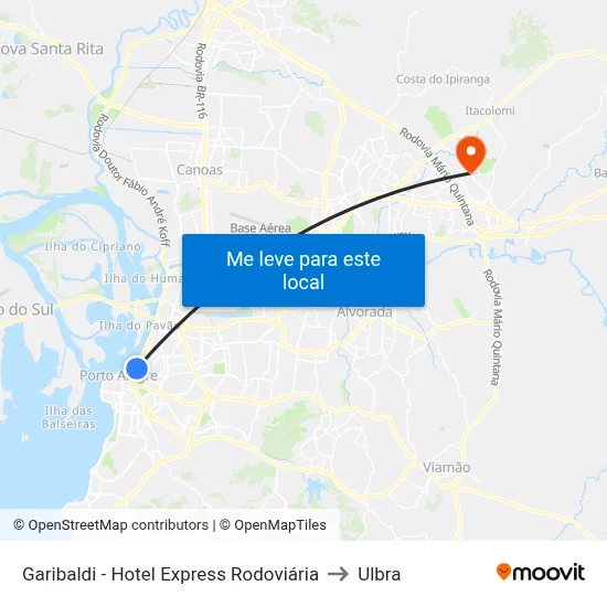 Garibaldi - Hotel Express Rodoviária to Ulbra map