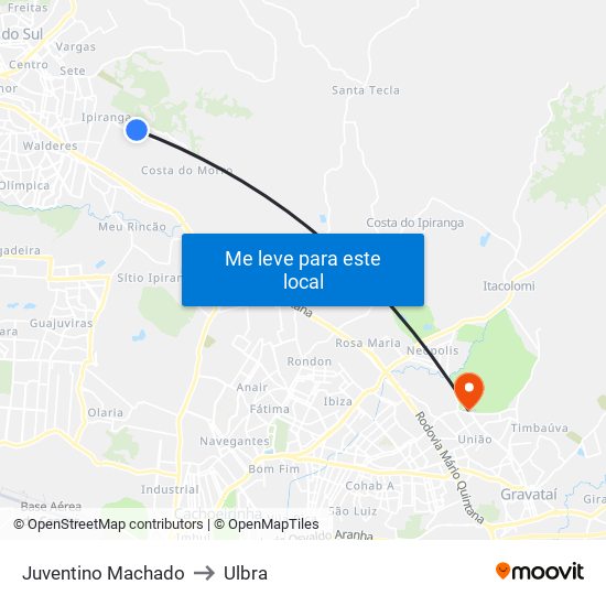 Juventino Machado to Ulbra map