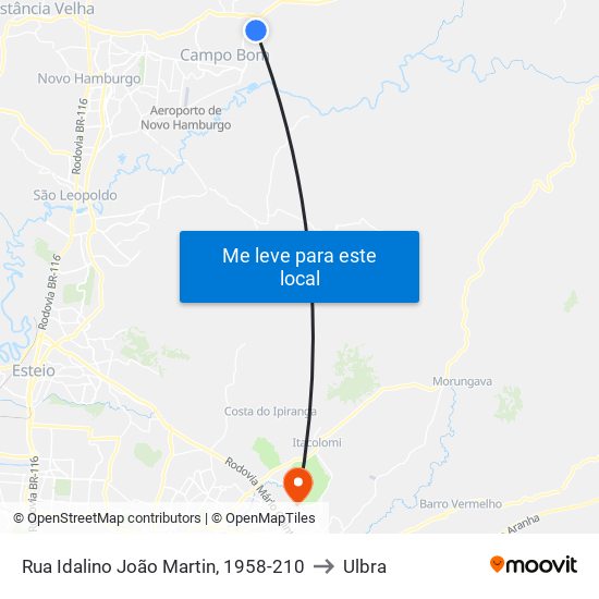 Rua Idalino João Martin, 1958-210 to Ulbra map