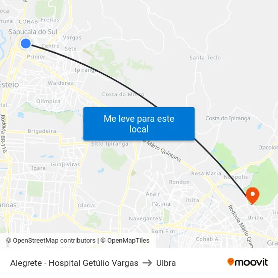 Alegrete - Hospital Getúlio Vargas to Ulbra map