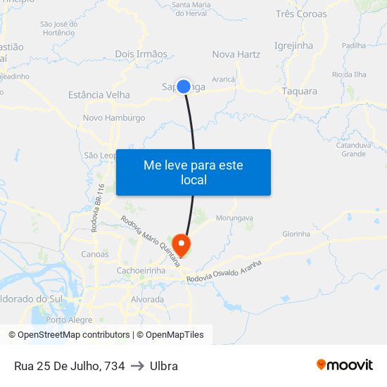 Rua 25 De Julho, 734 to Ulbra map