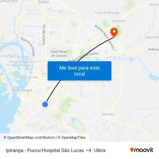 Ipiranga - Pucrs/Hospital São Lucas to Ulbra map