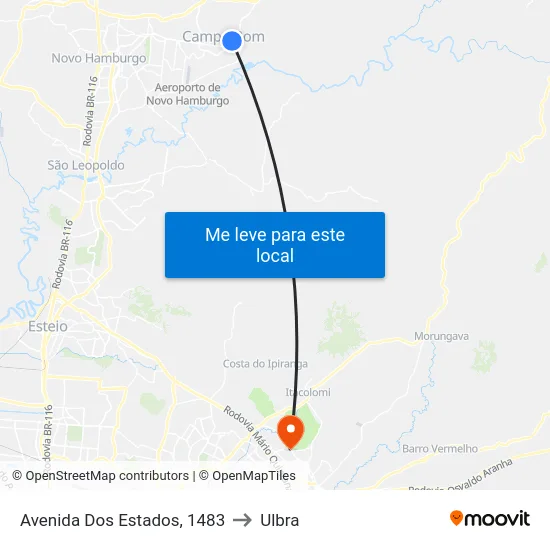 Avenida Dos Estados, 1483 to Ulbra map