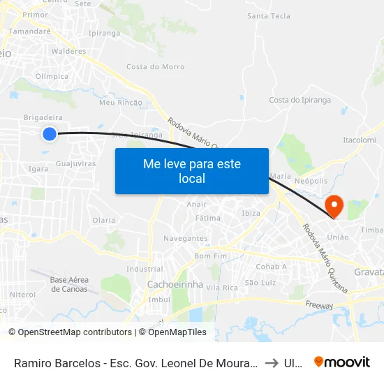 Ramiro Barcelos - Esc. Gov. Leonel De Moura Brizola to Ulbra map