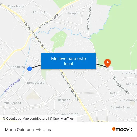 Mário Quintana to Ulbra map