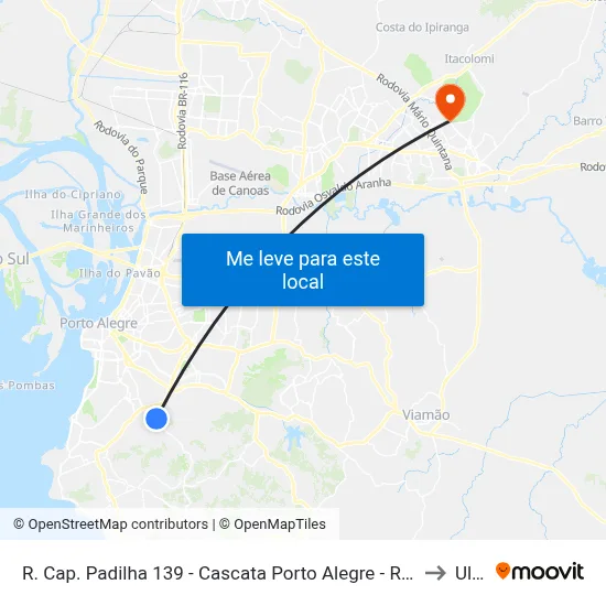 R. Cap. Padilha 139 - Cascata Porto Alegre - Rs 91710-100 Brasil to Ulbra map