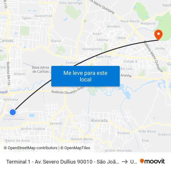 Terminal 1 - Av. Severo Dullius 90010 - São João Porto Alegre - Rs 90200-310 Brasil to Ulbra map