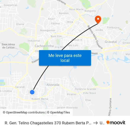 R. Gen. Telino Chagastelles 370 Rubem Berta Porto Alegre - Rio Grande Do Sul 91180-590 Brasil to Ulbra map