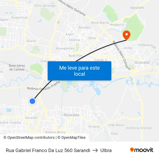 Rua Gabriel Franco Da Luz 560 Sarandi to Ulbra map