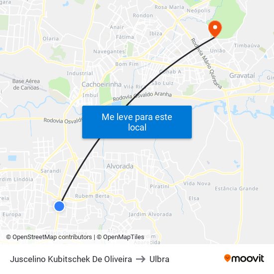 Juscelino Kubitschek De Oliveira to Ulbra map