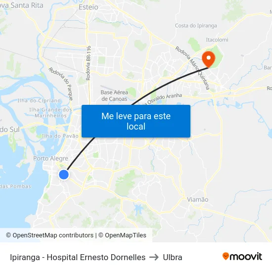 Ipiranga - Hospital Ernesto Dornelles to Ulbra map