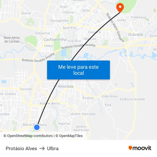 Protásio Alves to Ulbra map