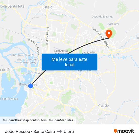 João Pessoa - Santa Casa to Ulbra map