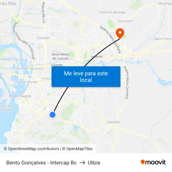 Bento Gonçalves - Intercap Bc to Ulbra map