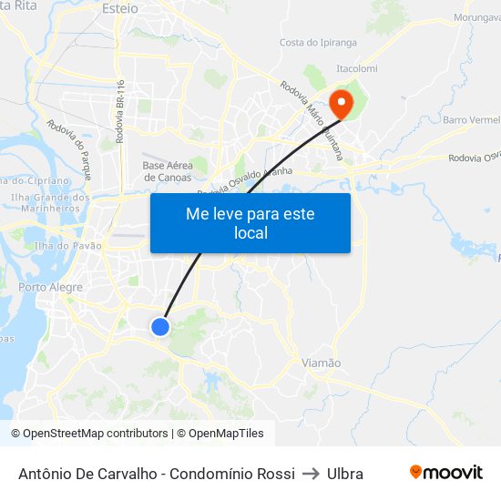 Antônio De Carvalho - Condomínio Rossi to Ulbra map