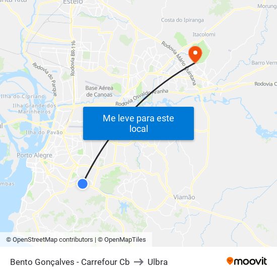 Bento Gonçalves - Carrefour Cb to Ulbra map