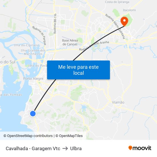 Cavalhada - Garagem Vtc to Ulbra map