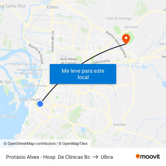 Protásio Alves - Hosp. De Clínicas Bc to Ulbra map