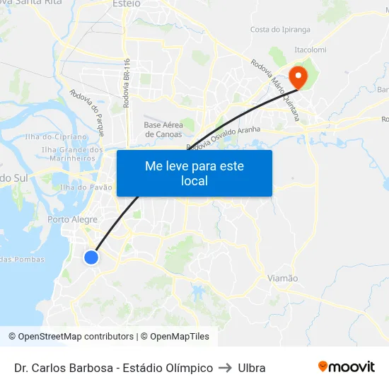 Dr. Carlos Barbosa - Estádio Olímpico to Ulbra map