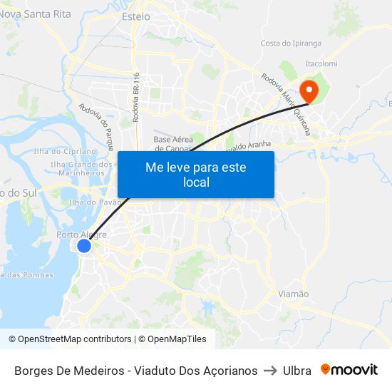 Borges De Medeiros - Viaduto Dos Açorianos to Ulbra map