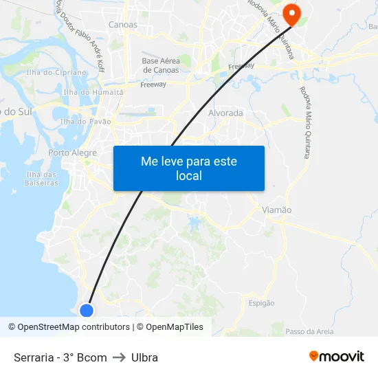 Serraria - 3° Bcom to Ulbra map