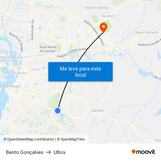 Bento Gonçalves to Ulbra map