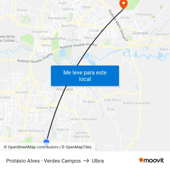 Protásio Alves - Verdes Campos to Ulbra map