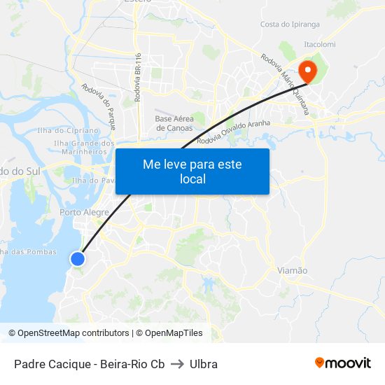 Padre Cacique - Beira-Rio Cb to Ulbra map