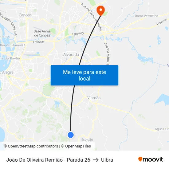 João De Oliveira Remião - Parada 26 to Ulbra map