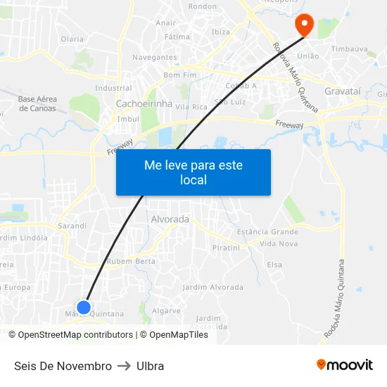 Seis De Novembro to Ulbra map