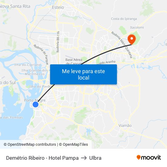 Demétrio Ribeiro - Hotel Pampa to Ulbra map