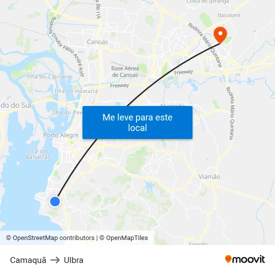 Camaquã to Ulbra map