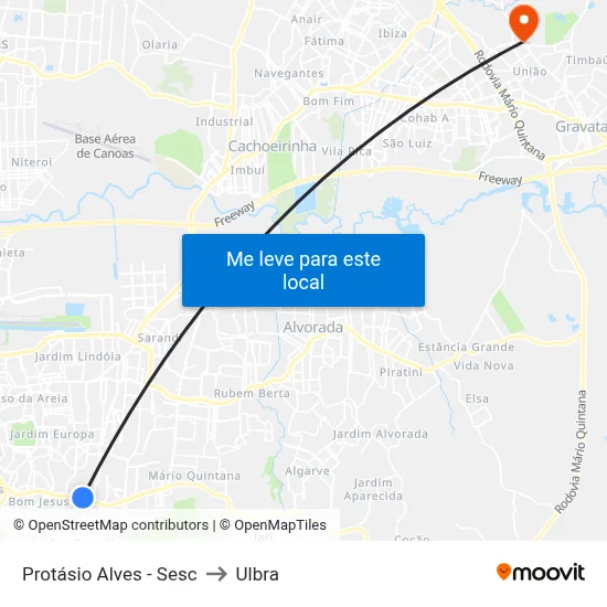 Protásio Alves - Sesc to Ulbra map