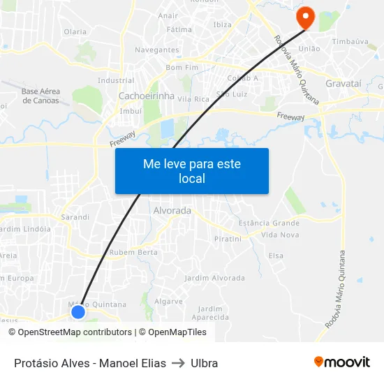 Protásio Alves - Manoel Elias to Ulbra map