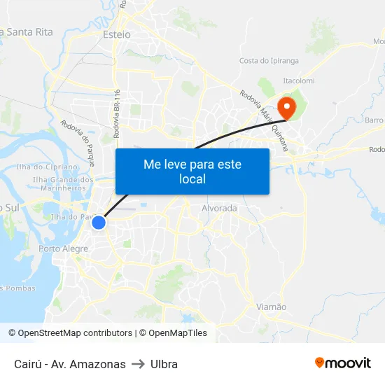 Cairú - Av. Amazonas to Ulbra map