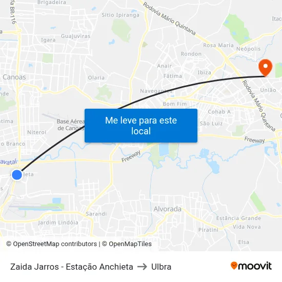 Zaida Jarros - Estação Anchieta to Ulbra map