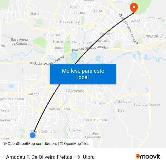 Amadeu F. De Oliveira Freitas to Ulbra map