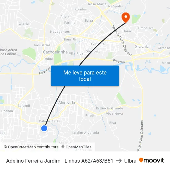 Adelino Ferreira Jardim - Linhas A62/A63/B51 to Ulbra map