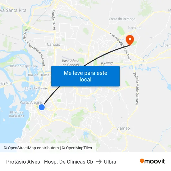Protásio Alves - Hosp. De Clínicas Cb to Ulbra map