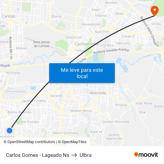 Carlos Gomes - Lageado Ns to Ulbra map