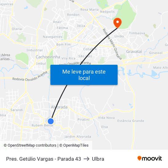 Pres. Getúlio Vargas - Parada 43 to Ulbra map