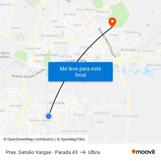 Pres. Getúlio Vargas - Parada 43 to Ulbra map