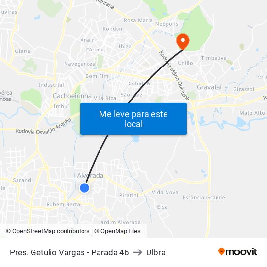 Pres. Getúlio Vargas - Parada 46 to Ulbra map
