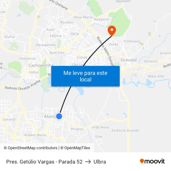 Pres. Getúlio Vargas - Parada 52 to Ulbra map