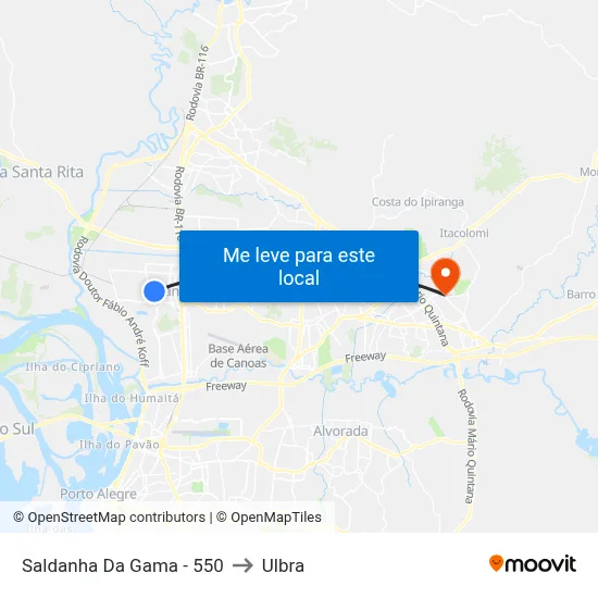 Saldanha Da Gama - 550 to Ulbra map