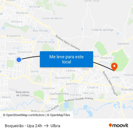 Boqueirão - Upa 24h to Ulbra map