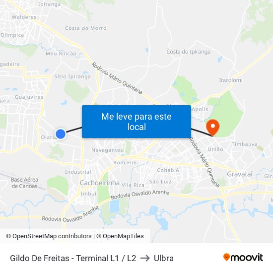 Gildo De Freitas - Terminal L1 / L2 to Ulbra map