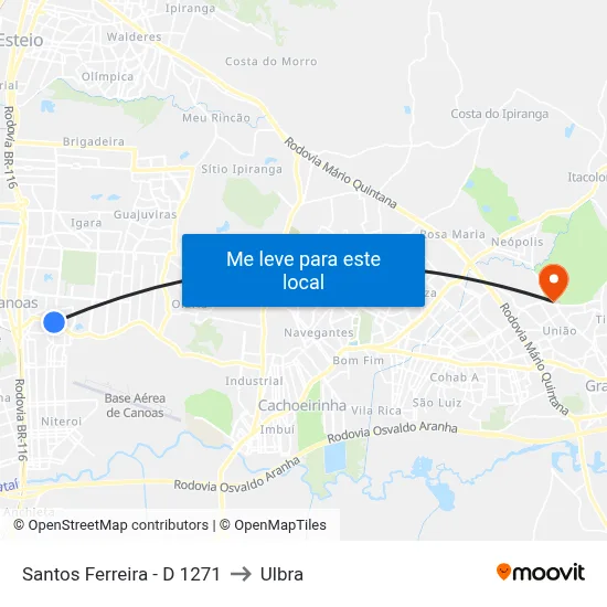 Santos Ferreira - D 1271 to Ulbra map